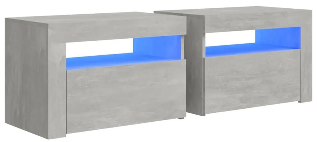 vidaXL Nachtkastjes 2 st met LED's 60x35x40 cm betongrijs