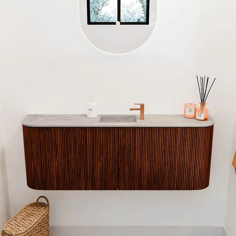 Mondiaz Joya DLux 115cm toiletmeubel ronding links/rechts ruby met wastafel faye midden 1 kraangat glace
