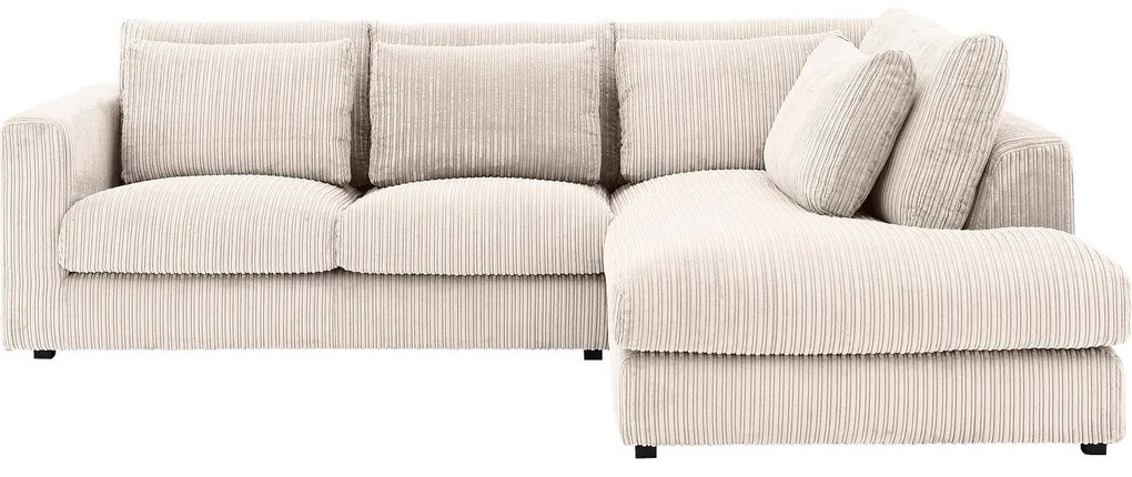 Goossens Bank Ravenia beige, stof, 2-zits, stijlvol landelijk met ligelement rechts