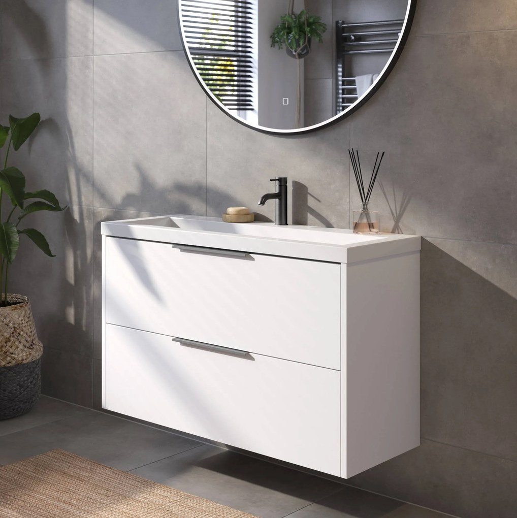Saqu Lima voorgemonteerd ondiep badmeubel met grafiet greep incl. wastafel 100x40cm glans wit