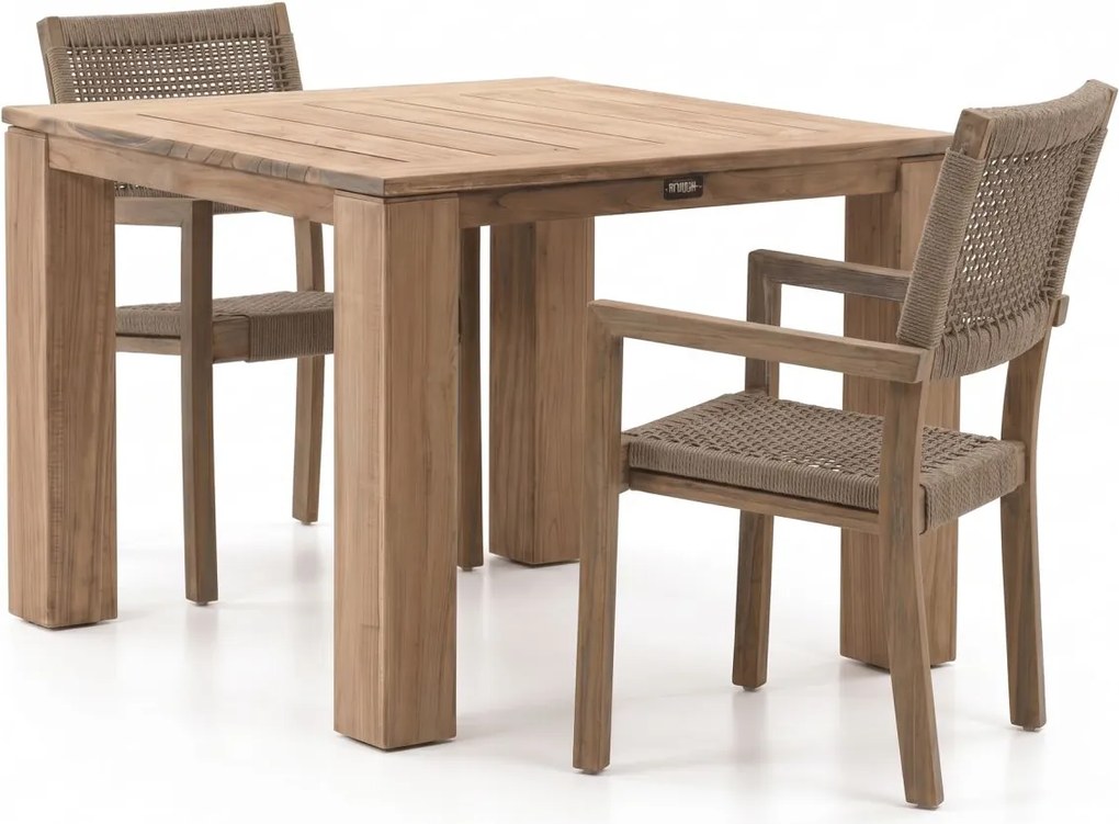 Diningset ROUGH  | 2 personen teakhout | Tuinset stapelbaar | 3-delig | Kees Smit Tuinmeubelen