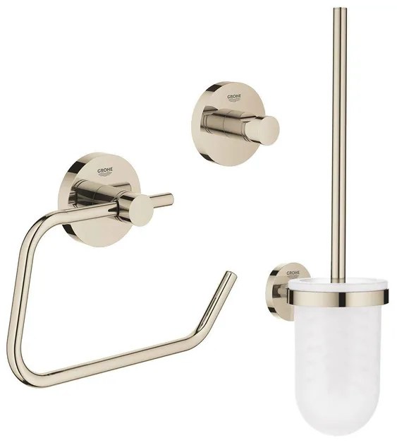 GROHE Essentials Toilet accessoireset 3-delig met toiletborstelhouder, handdoekhaak en toiletrolhouder zonder klep nikkel sw99006/sw99030/sw99046/