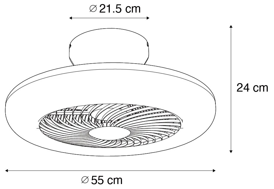Plafondventilator met lamp zwart 55.5cm incl. LED dimbaar met afstandsbediening - Clima Design rond Binnenverlichting Lamp