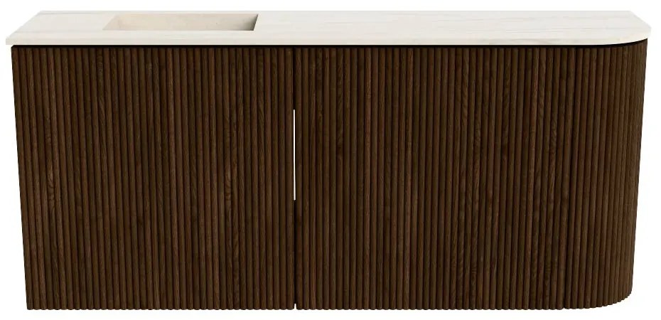 Mondiaz Joya DLux 90cm toiletmeubel ronding rechts walnut met wastafel faye links zonder kraangat meli