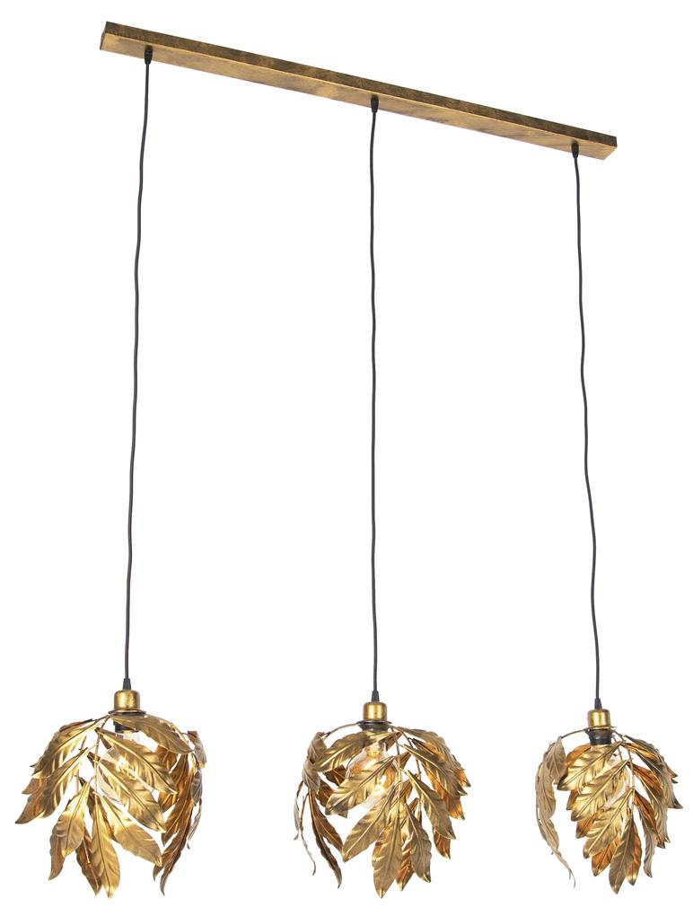 Eettafel / Eetkamer Vintage hanglamp antiek goud langwerpig 3-lichts - Linden Klassiek / Antiek E27 Binnenverlichting Lamp