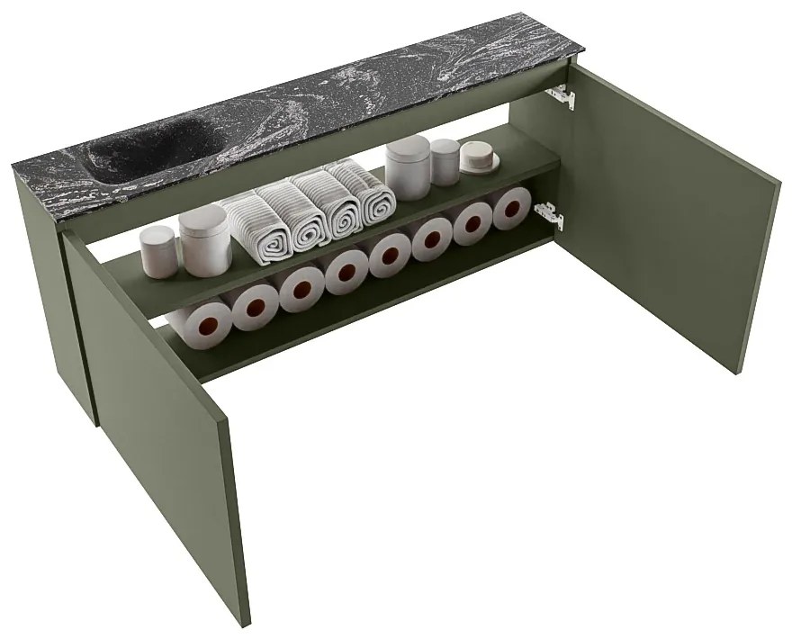 Mondiaz Ture DLux toiletmeubel 120cm army met wastafel lava links zonder kraangat