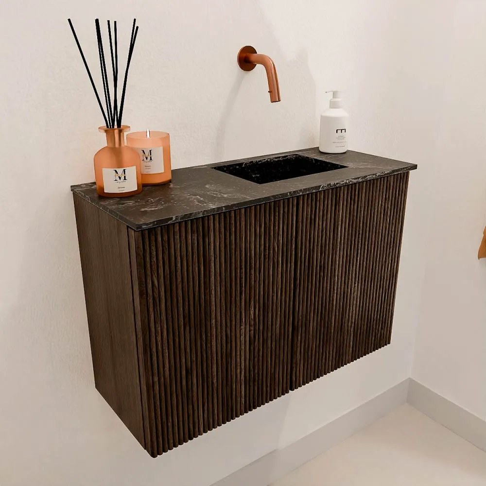 Mondiaz Joya DLux 60cm toiletmeubel walnut met wastafel faye rechts zonder kraangat lava