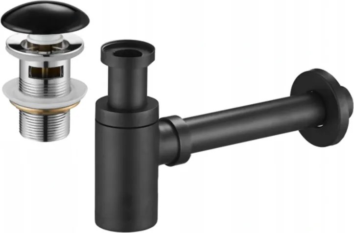 Mexen halve sifon wastafel rond met keramische klik-klak stop, met overloop, zwart - 7992050-75