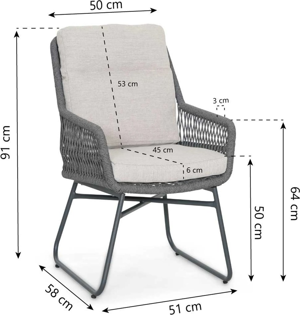 Tuinset 4 personen 160 cm Rope Grijs Lifestyle Garden Furniture Vicente/Tavano