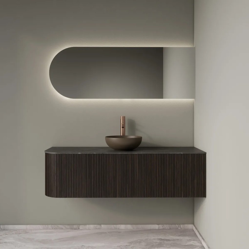 Gliss Design Alluro badmeubel ribbelfront met ronding links 140cm ebony en zwart leisteen toppaneel