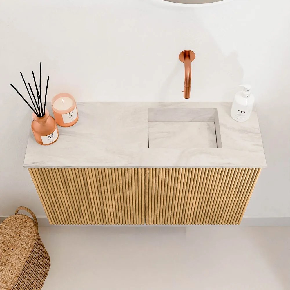 Mondiaz Joya DLux 70cm toiletmeubel oak met wastafel faye rechts zonder kraangat ostra