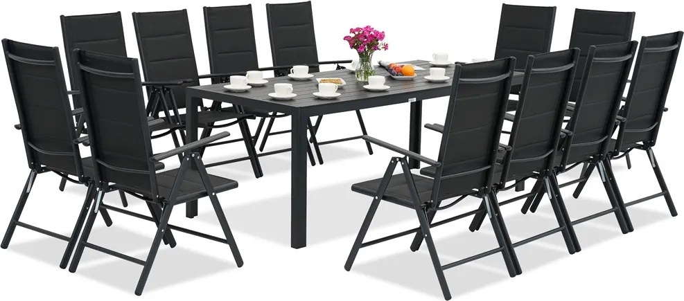 Aluminium polywood tuinmeubelen met grote Verona tafel voor 12 personen Garden Point zwart