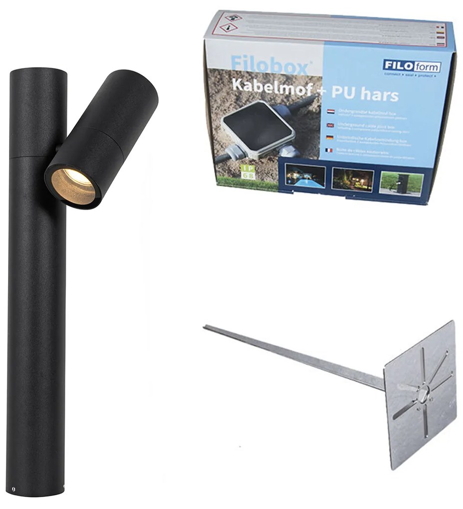 Buitenlamp zwart met grondpin en kabelmof 50cm IP44 - Solo Deluxe