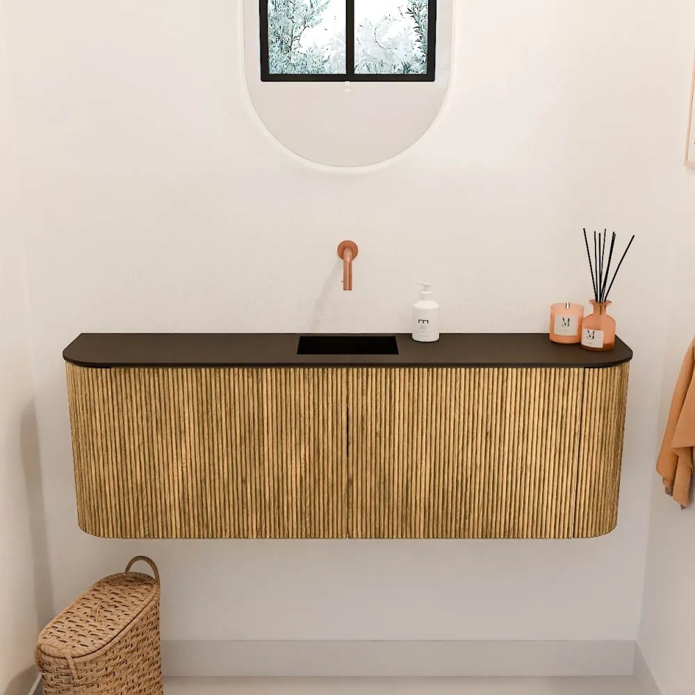 Mondiaz Joya 125cm toiletmeubel ronding links/rechts oak met wastafel faye midden zonder kraangat urban