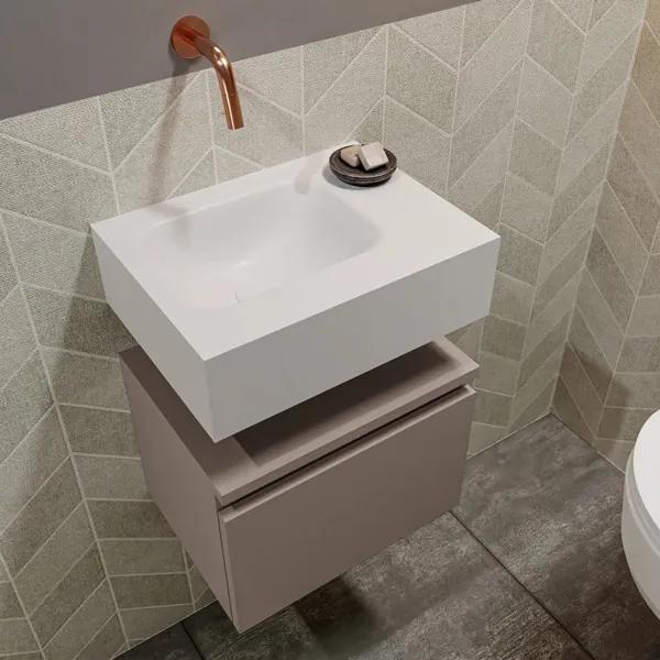 MONDIAZ ANDOR Toiletmeubel 40x30x30cm met 0 kraangaten 1 lades smoke mat Wastafel Lex links Solid Surface Wit FK75343190