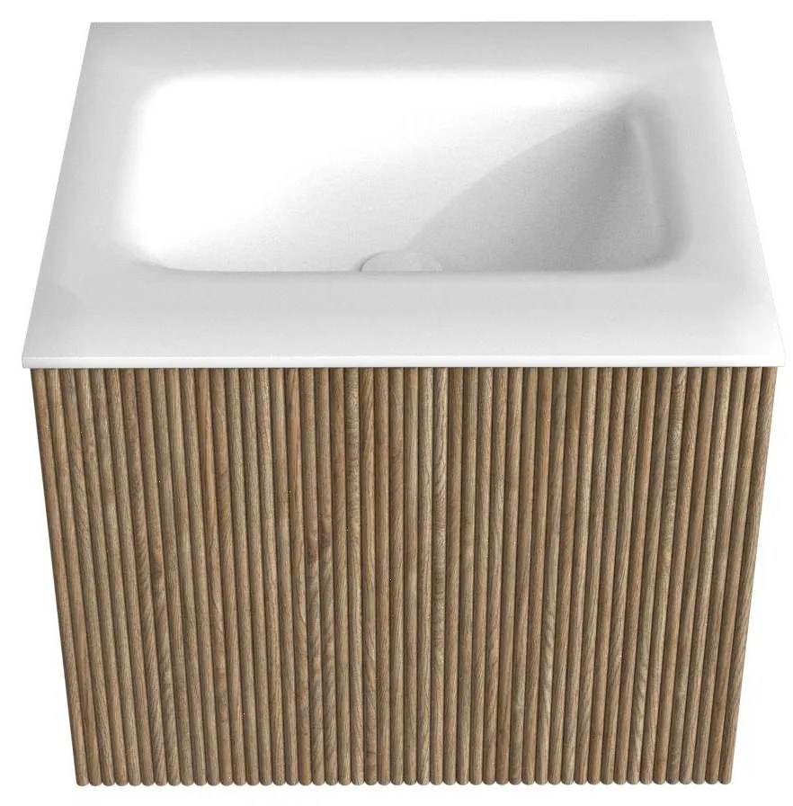 Mondiaz Kurve 50cm badmeubel dusk met 1 lade en wastafel grunne midden zonder kraangat