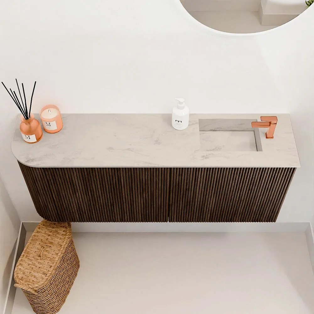 Mondiaz Joya DLux 100cm toiletmeubel ronding links walnut met wastafel faye rechts 1 kraangat opalo