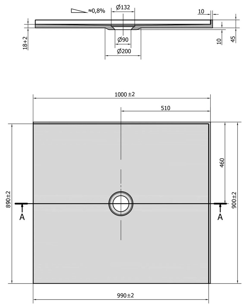 Polysan Mirai rechthoekige douchebak 2 randen rechts 100x90cm wit