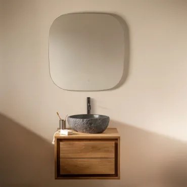 Jabari Teakhouten Badkamermeubelset Teakhout & Onregelmatige In Zwart Cement ↔︎40 Cm Fedro & Vierkant Led En Anticondens - Sklum