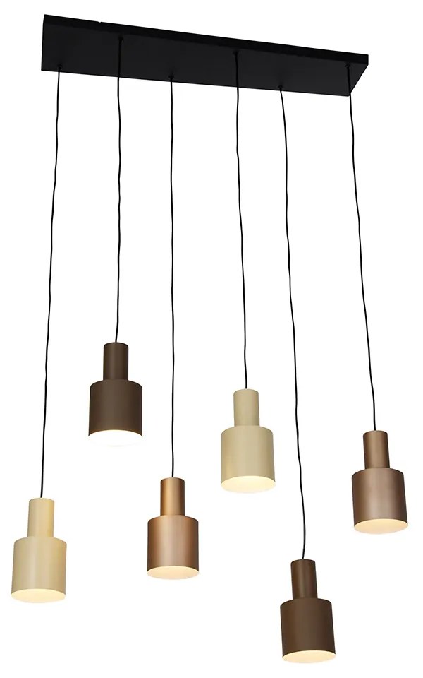 Hanglamp brons met taupe en beige 6-lichts - Ans