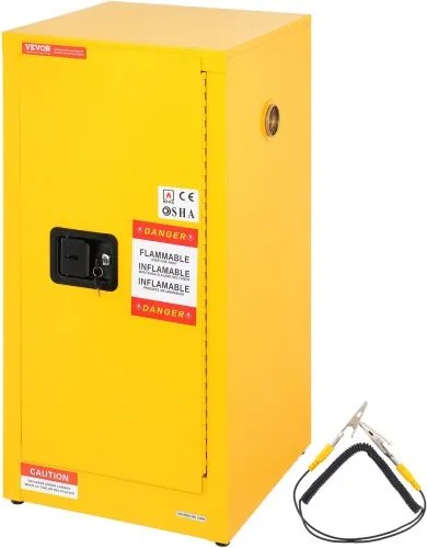 VEVOR 16 Gallon Veiligheidsopslagkast, 460 x 460 x 900 mm Veiligheidskast met twee verstelbare verdelers voor brandbare materialen Afsluitbaar ontwerp met 2 sloten en 1 aardingskabel Geel