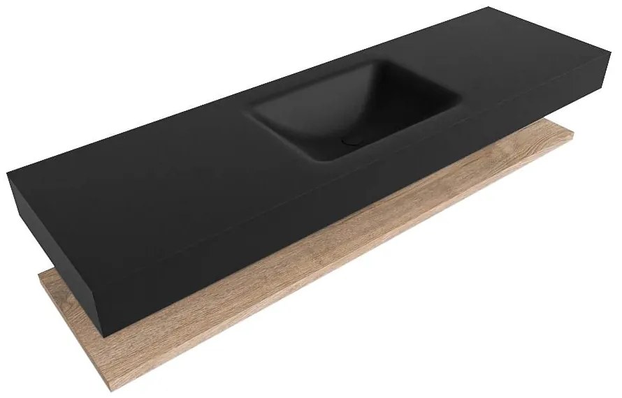Zaro Alan badmeubel 160cm met planchet washed oak en vrijhangende wastafel cloud midden zonder kraangat urban