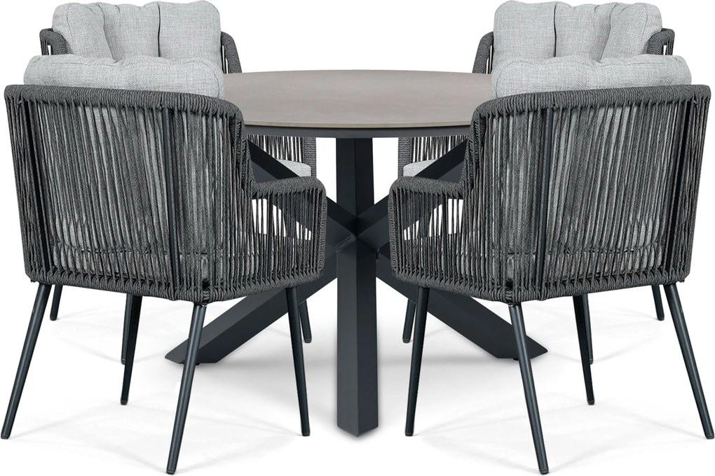 Tuinset Ronde Tuintafel 4 personen 120 cm Rope Grijs  Lifestyle Garden Furniture Tivoli/Xento