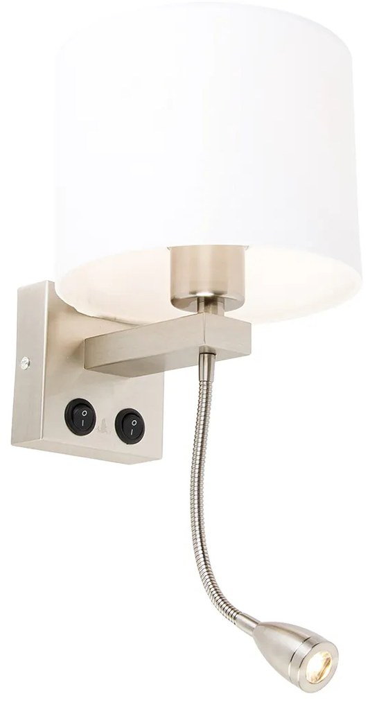 Wandlamp staal met flexarm en kap wit 18 cm - Brescia Combi