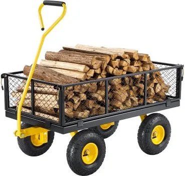 VEVOR handkar 965x560x535 mm, tuinkar, transportkar op wielen, gereedschapskar met banden en afneembare gaaswanden (om te bouwen tot een oplegger) en 180° draaibare handgreep