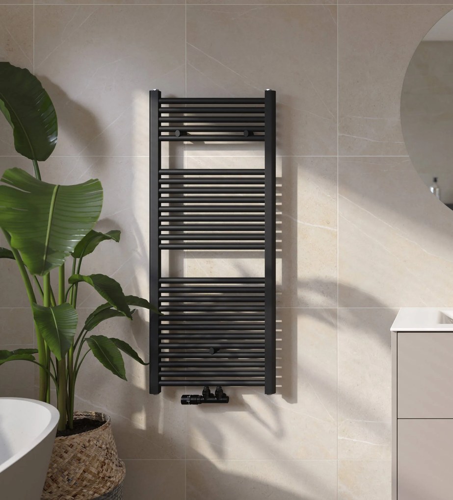 Saqu Fonti handdoekradiator 592W 50x119cm mat zwart