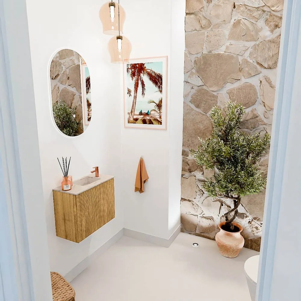 Mondiaz Joya DLux 50cm toiletmeubel oak met wastafel faye rechts 1 kraangat frappe