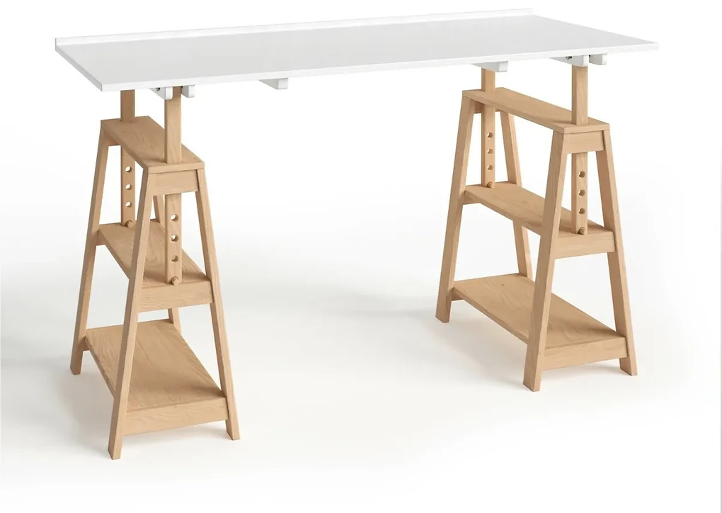 Bureau met schragen in massief dennenhout, Jimi