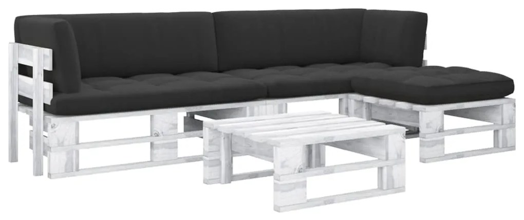 vidaXL 4-delige Loungeset pallet met kussens wit geïmpregneerd hout