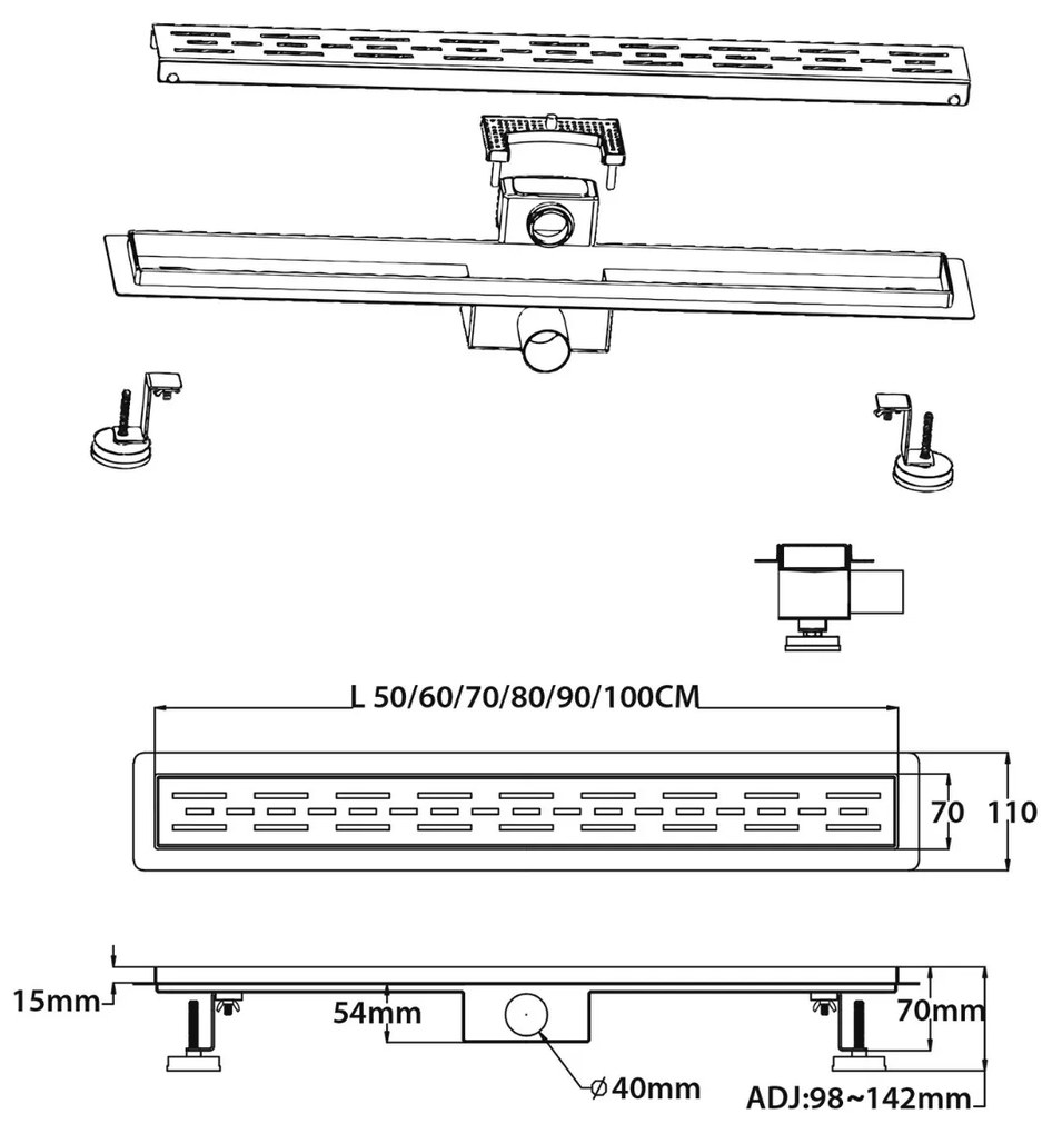 Sanigoods Nura douchegoot met flens 60cm koper geborsteld