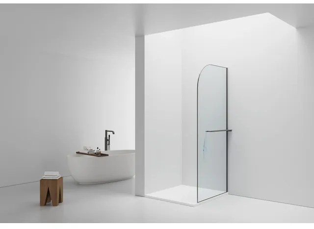 Aloni Douchewand - 100x200cm - afgeronde hoeken - veiligheidsglas - 6mm - handdoekhouder - gunmetal DW-100GG