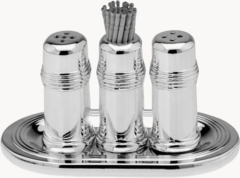 Verzilverde shaker set Fabian met prikkershouder & dienblad, 6-delig
