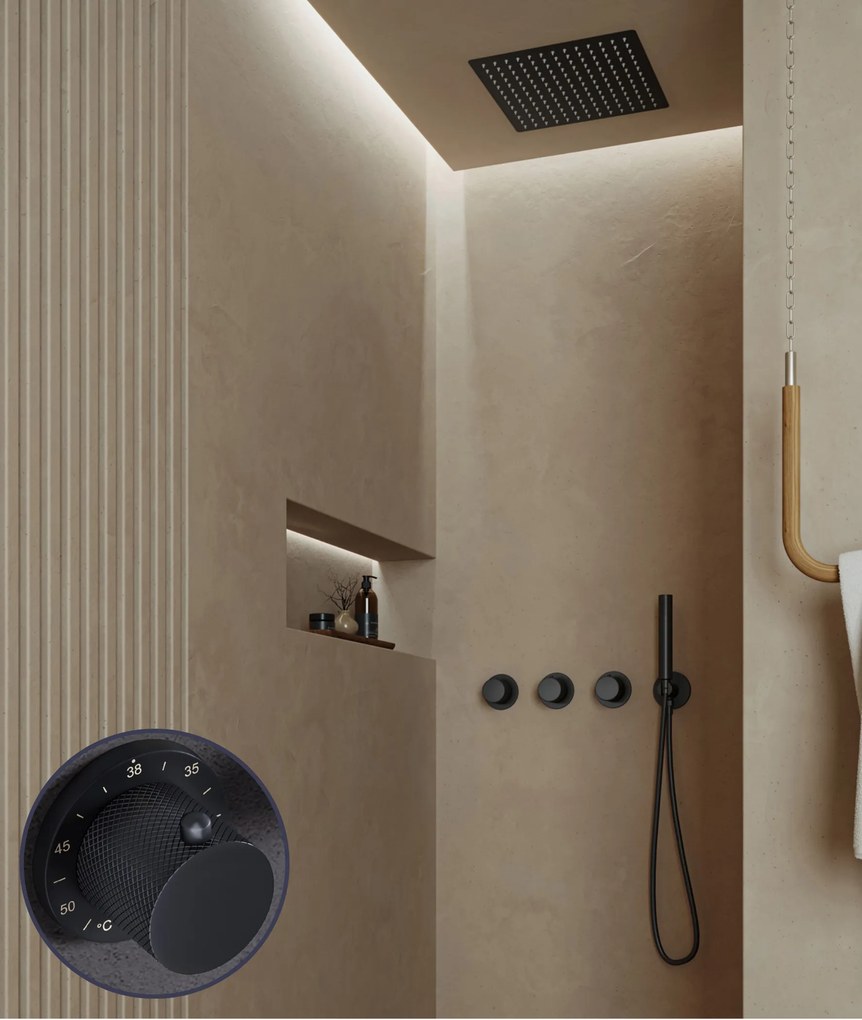 Saniclear Plus Curved inbouw regendouche met inbouw douchekop 30x30cm en staafhanddouche zwart mat
