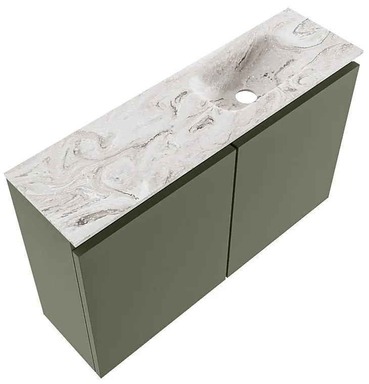 Mondiaz Ture DLux toiletmeubel 80cm army met wastafel glace rechts met kraangat