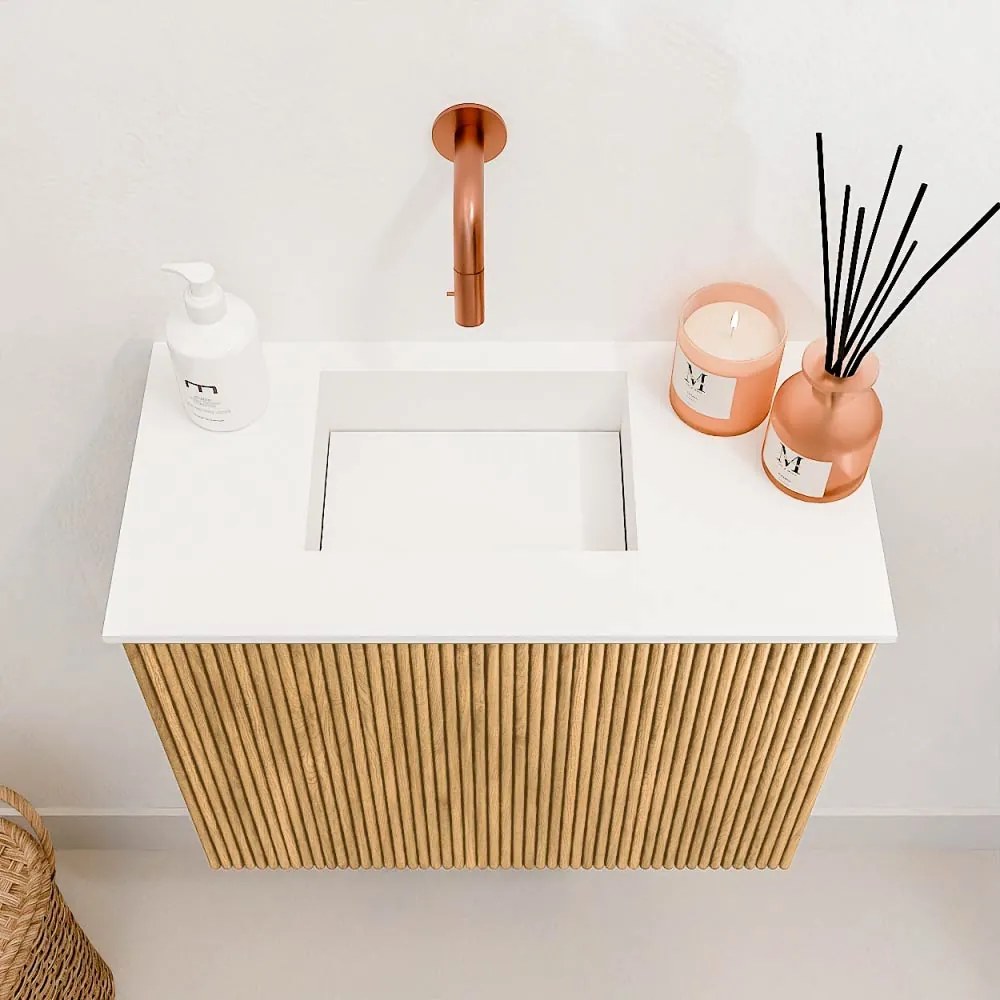 Mondiaz Joya 50cm toiletmeubel oak met wastafel faye links zonder kraangat talc