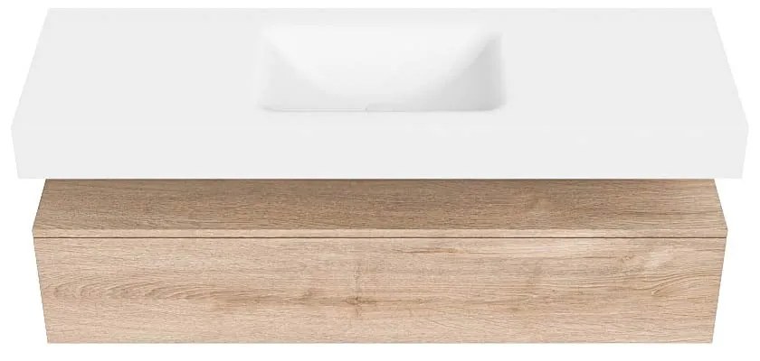 Zaro Alan badmeubel 140cm washed oak 1 lade met vrijhangende wastafel cloud midden zonder kraangat talc
