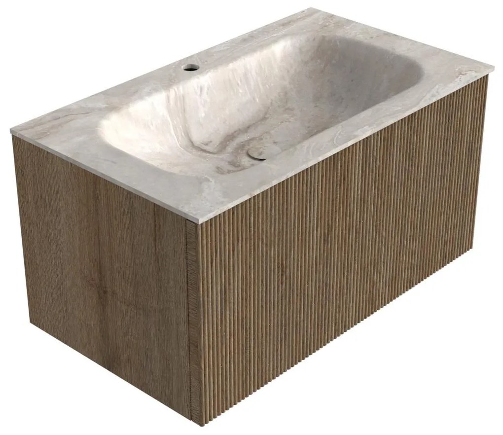 Mondiaz Kurve-dlux 80cm badmeubel dusk met 1 lade en wastafel big small midden 1 kraangat frappe