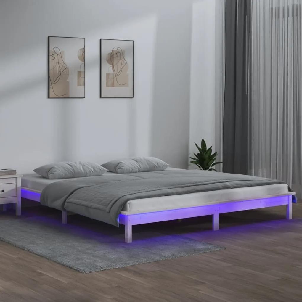 vidaXL Bedframe LED massief hout wit 180x200 cm 6FT Super King