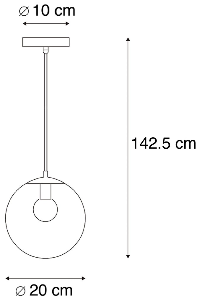 Moderne hanglamp zwart met grijs glas 20cm - Pallon Modern E27 bol / globe / rond Binnenverlichting Lamp