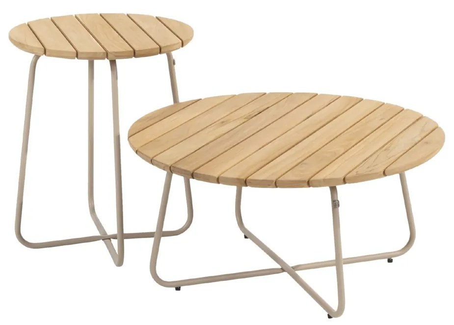 4 Seasons Outdoor Verdi bijzettafel latte met rond teak blad Ø 45 cm (H55 cm)  Bijzettafel    beige weerbestendig