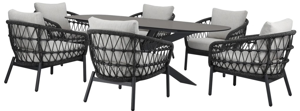 Arezzo San Francisco low dining tuinset 240x100xH69 cm 7 delig antraciet