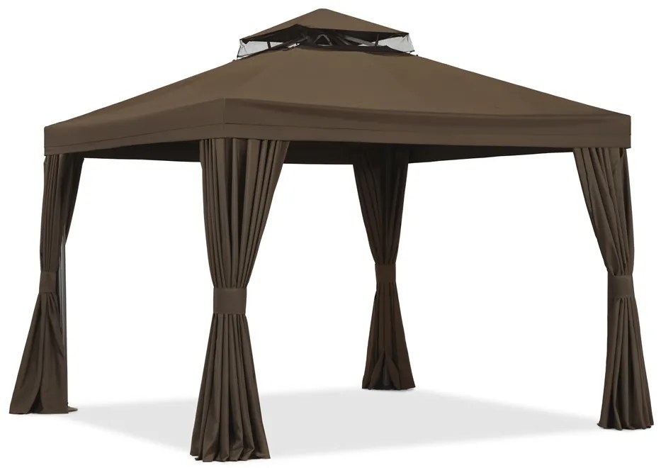 Bruin tuinpaviljoen met gordijnen Valencia 3x3m Garden Point