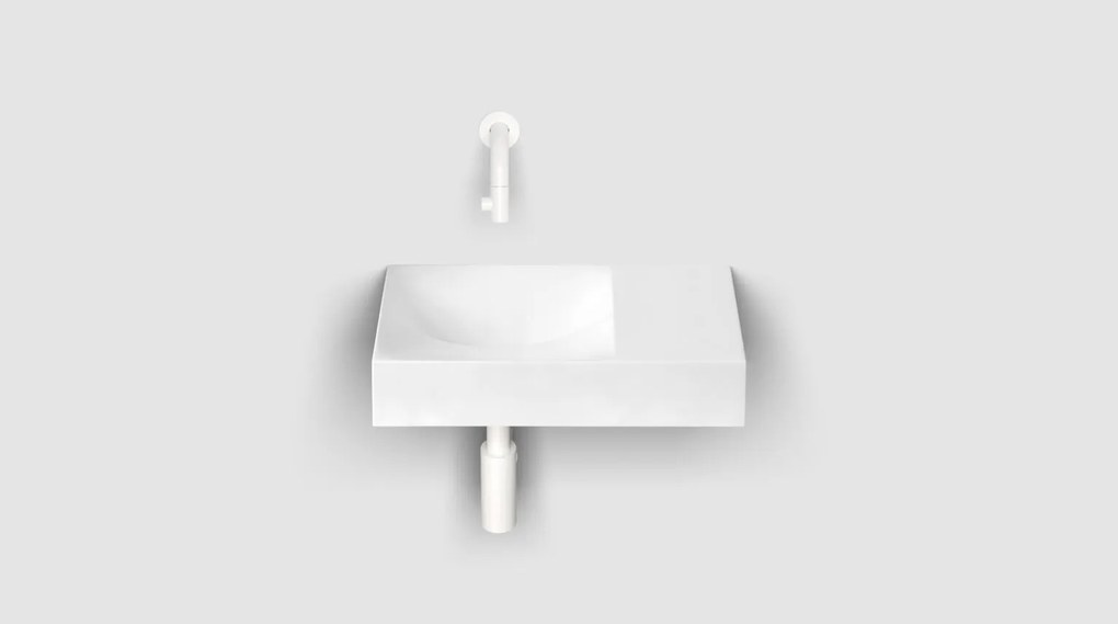 Clou Vale fontein solid surface 38cm zonder kraangat rechts wit mat