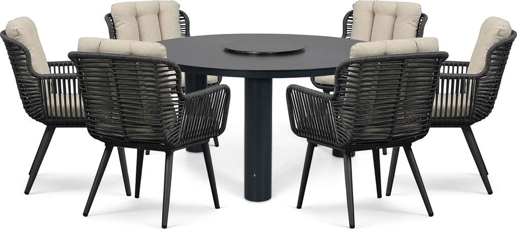 Tuinset Ronde Tuintafel 6 personen 150 cm Rope Grijs Coco Custa/Arancia