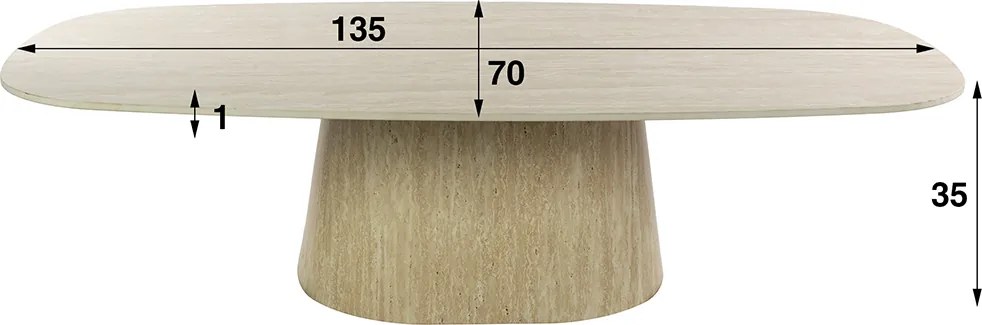 Ovale Salontafel Travertin - 135 X 70cm.