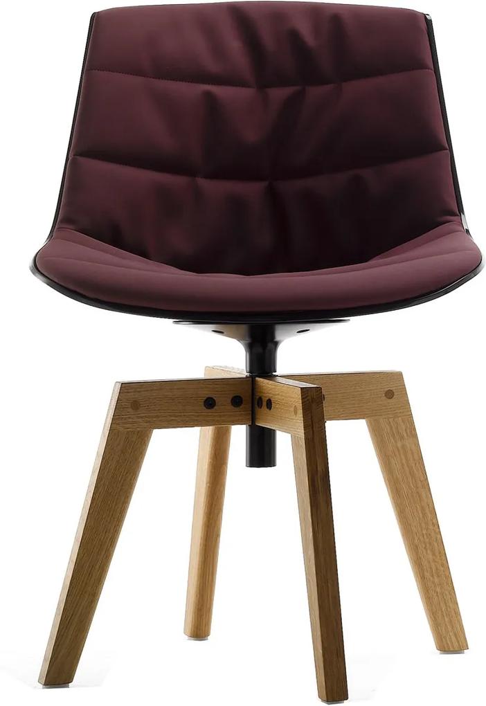 MDF Italia Flow Chair gestoffeerde stoel met naturel onderstel zwarte kuip grijze finish Londra burgundy